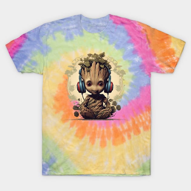 Baby Groot with Headphones T-Shirt by DavidLoblaw